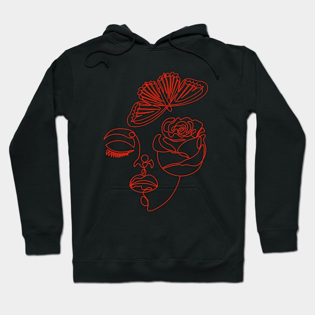 Woman With Flowers Line Art Abstract Line Women Hoodie by MisqaPi Design